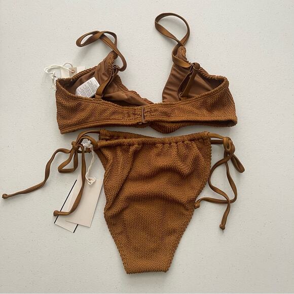 NWT Good American Crinkle Bronze Tiny Ties & Twist Swim bathings Suit Bikini - Picture 2 of 6